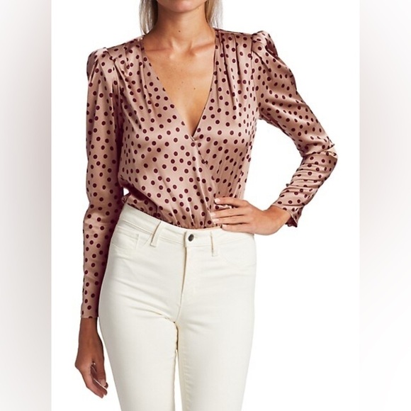 L’AGENCE | Brenda Puff Sleeve Silk Bodysuit Dots Size XS - Picture 5 of 14